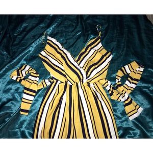Yellow Striped Jumpsuit Tie Waist
